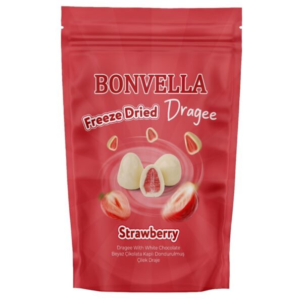 82g Bonvella Frozen Strawberry Beyaz Çikolata Kaplı Çilek Draje