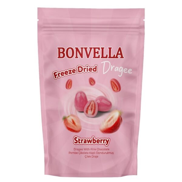 82g Bonvella Frozen Strawberry Pembe Çikolata Kaplı Çilek Draje